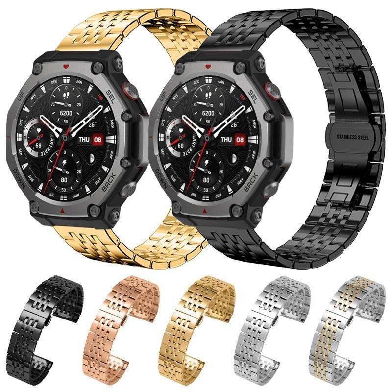 For Amazfit T-Rex 3 22mm xDfind Seven-bead Solid Stainless Steel Watch Band(Silver)
