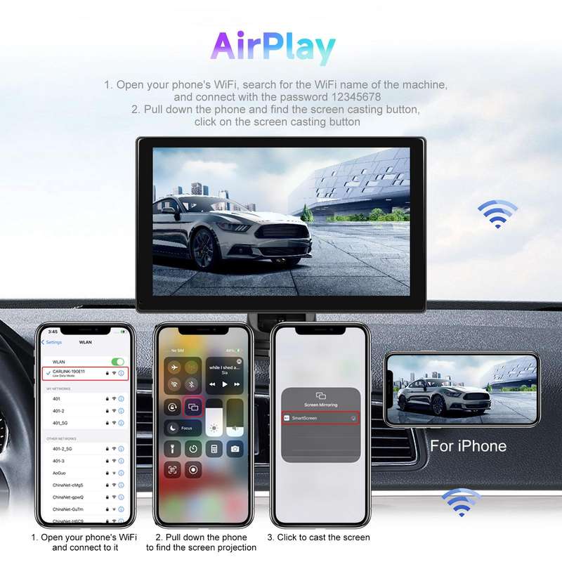 9 inch Car Wireless CarPlay and Android Auto Car HD Navigation Display, Specification:Standard