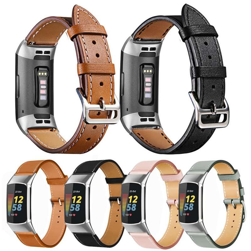 For Fitbit Charge 6 / 5 Cowhide Leather Watch Band(Brown)