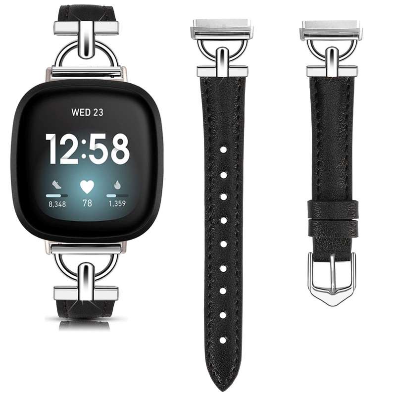 For Fitbit Versa 3 / 4 / Sense 2 D Metal Genuine Leather Watch Band(Green)