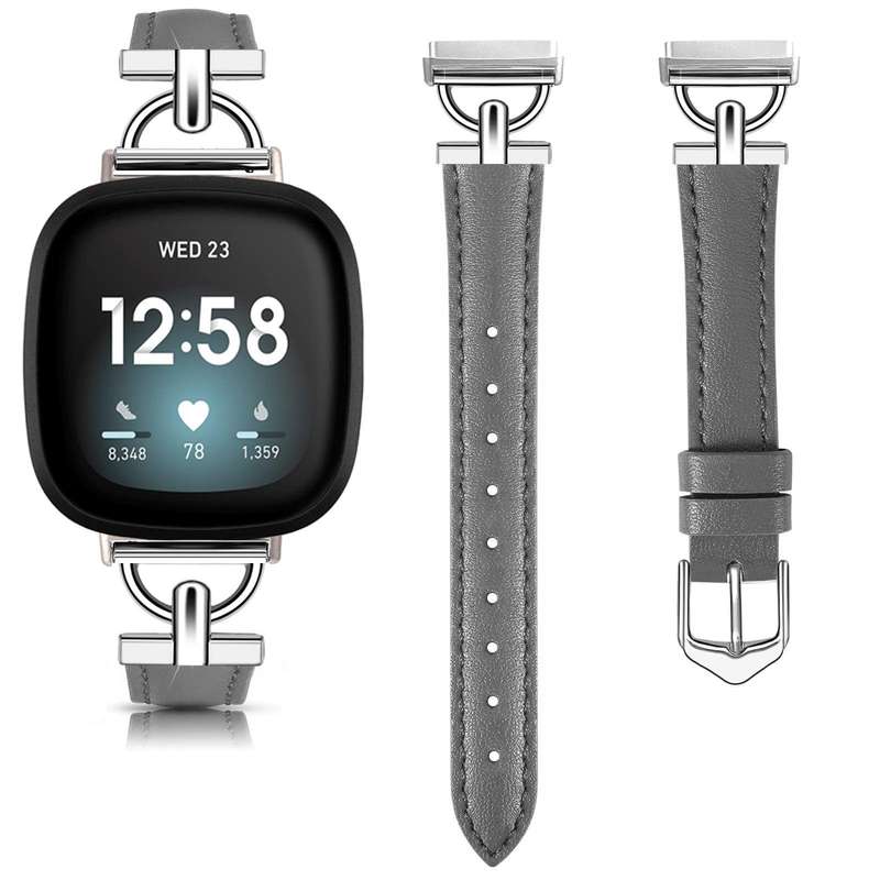 For Fitbit Versa 3 / 4 / Sense 2 D Metal Genuine Leather Watch Band(Green)