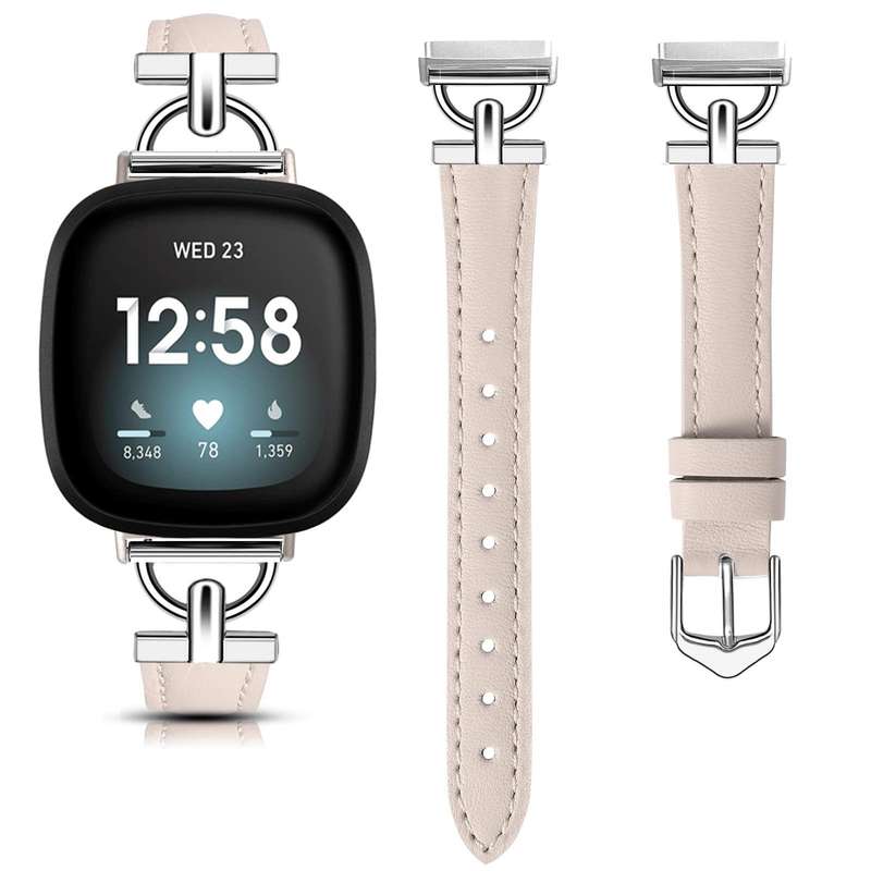For Fitbit Versa 3 / 4 / Sense 2 D Metal Genuine Leather Watch Band(Green)
