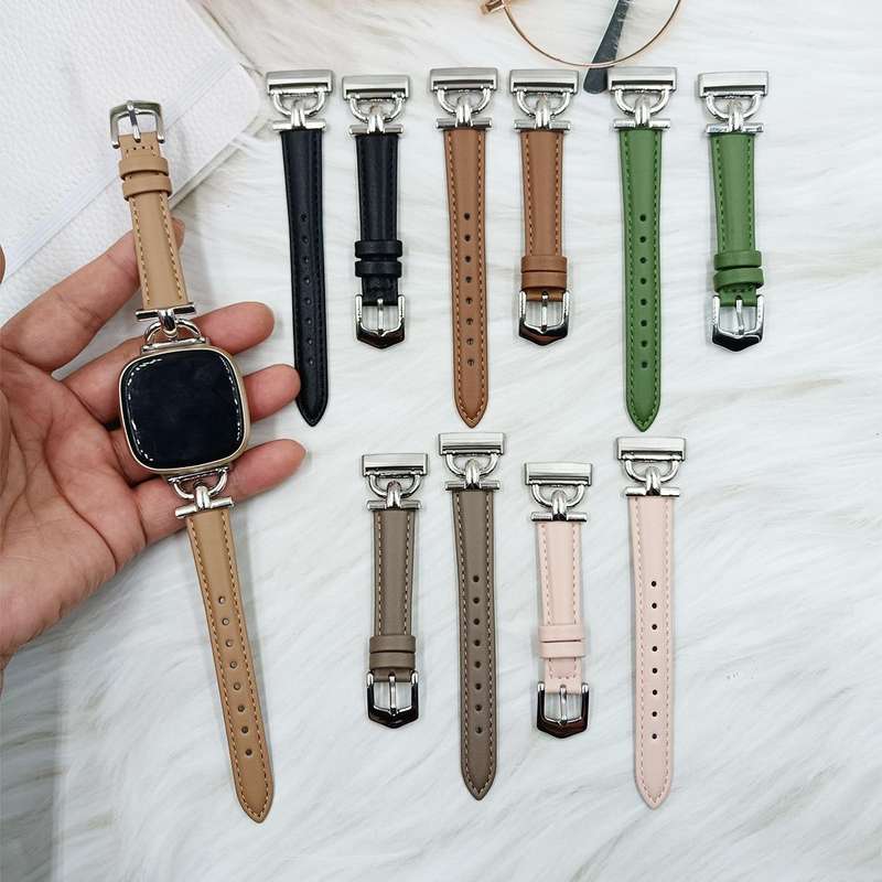For Fitbit Versa 3 / 4 / Sense 2 D Metal Genuine Leather Watch Band(Green)