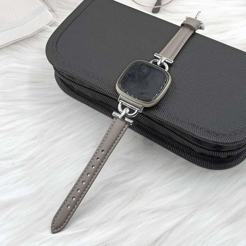 For Fitbit Versa 3 / 4 / Sense 2 D Metal Genuine Leather Watch Band(Green)