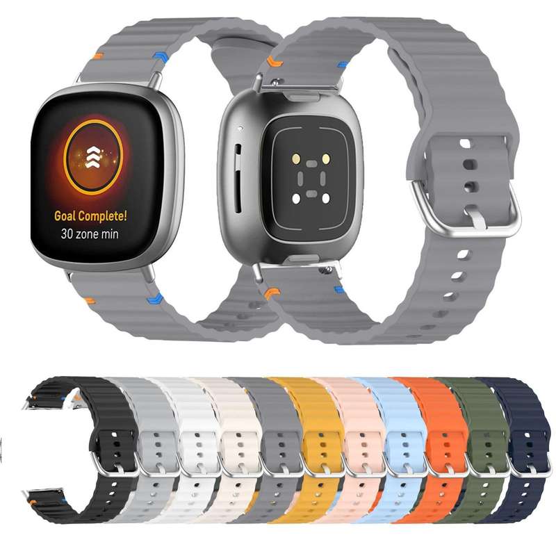 For Fitbit Versa 3 / 4 / Sense 2 Wavy Grain Stitched Silicone Watch Band(Starlight)