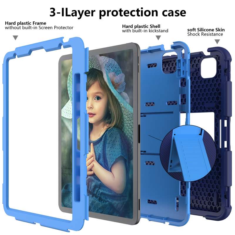 For iPad Air 2022 / 2020 10.9 Shockproof Two-Color Silicone Protective Case with Holder(Rose Gold +
