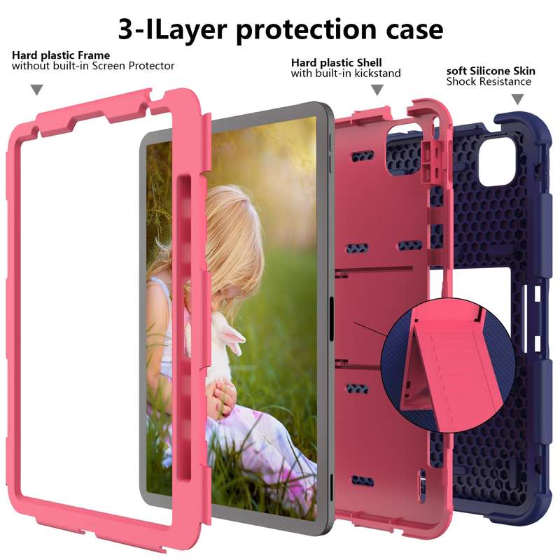 For iPad Air 2022 / 2020 10.9 Shockproof Two-Color Silicone Protective Case with Holder(Rose Gold +