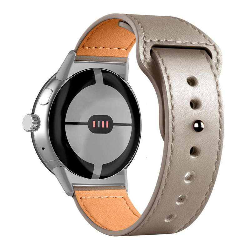 For Google Pixel Watch 3 45mm Reverse Buckle Genuine Leather Watch Band(Light Grey)