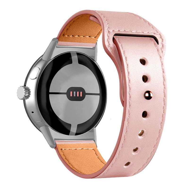 For Google Pixel Watch 1 / 2 / 3 41mm Reverse Buckle Genuine Leather Watch Band(Light Grey)