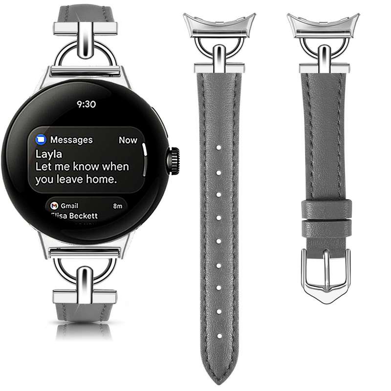 For Google Pixel Watch 1 / 2 / 3 41mm D-shaped Metal Slim Waist Leather Watch Band(Light Pink)