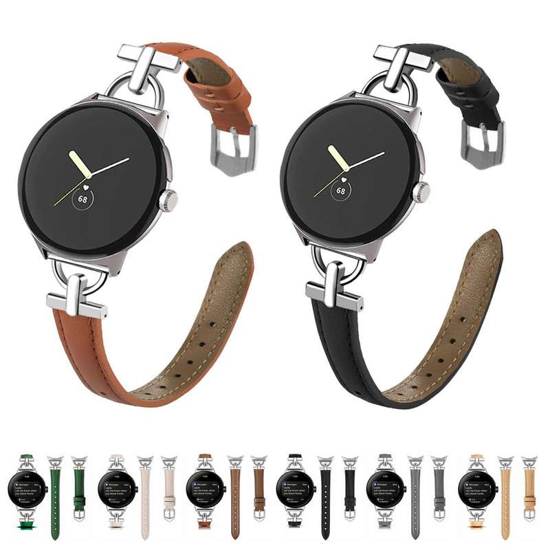 For Google Pixel Watch 3 45mm D-shaped Metal Slim Waist Leather Watch Band(Light Pink)