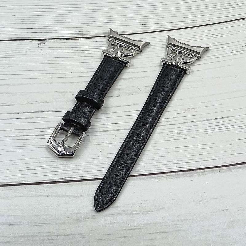 For Google Pixel Watch 3 45mm D-shaped Metal Slim Waist Leather Watch Band(Light Pink)