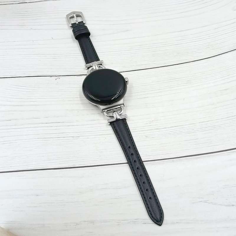 For Google Pixel Watch 3 45mm D-shaped Metal Slim Waist Leather Watch Band(Light Pink)