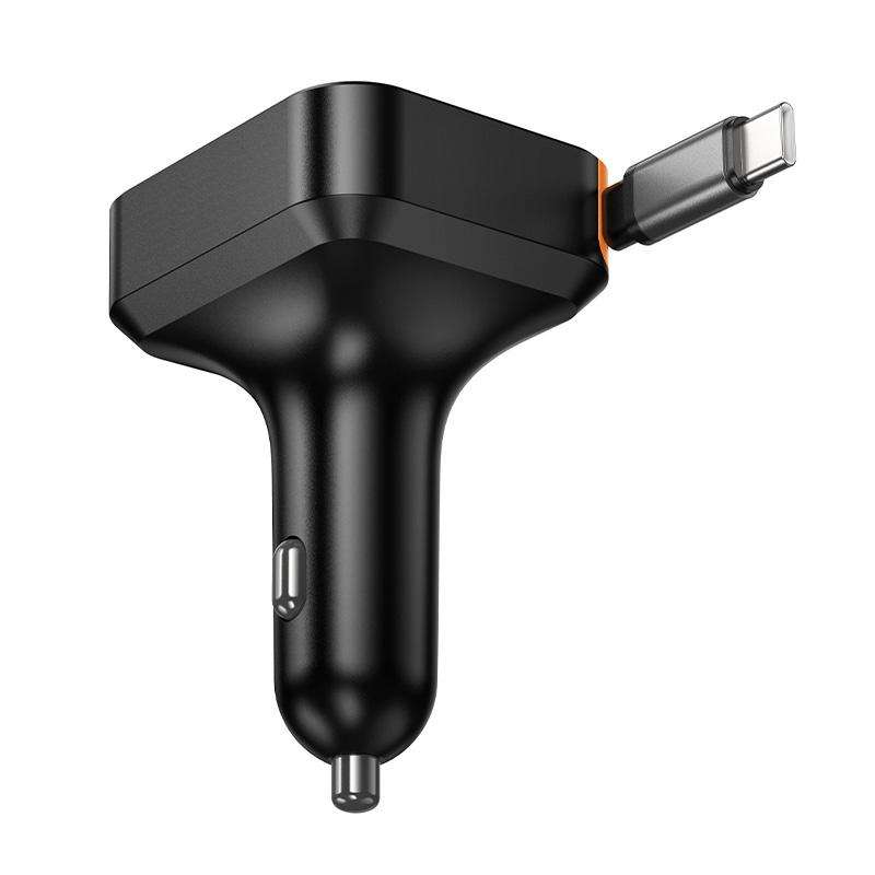 hoco NZ18 Guardian PD65W USB and Type-C Dual Port Car Charger with Type-C Retractable Cable(Black)