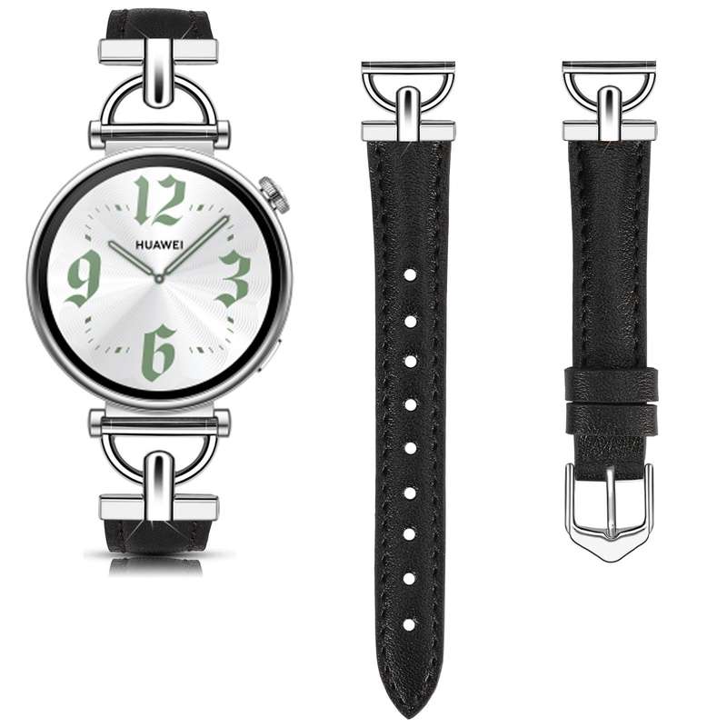 20mm Flat-Head D-shaped Metal Genuine Leather Watch Band(Light Pink)