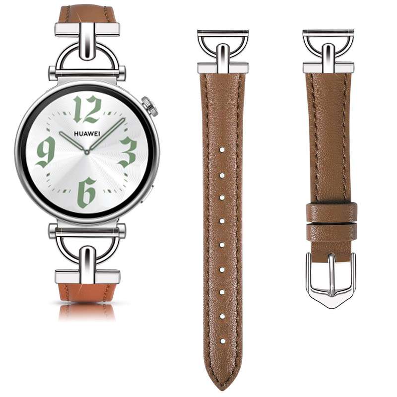 20mm Flat-Head D-shaped Metal Genuine Leather Watch Band(Light Pink)