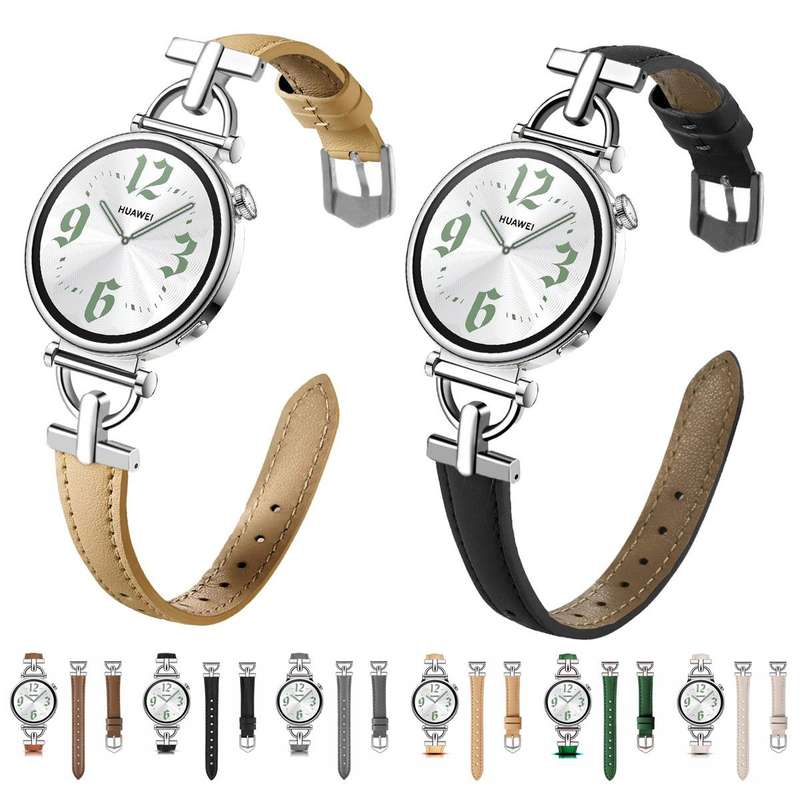 20mm Flat-Head D-shaped Metal Genuine Leather Watch Band(Light Pink)