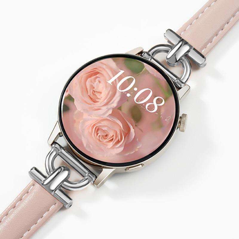 20mm Flat-Head D-shaped Metal Genuine Leather Watch Band(Light Pink)
