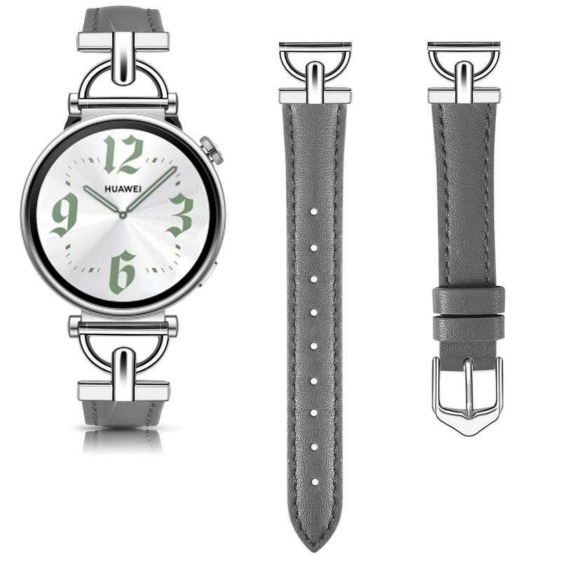 22mm Flat-Head D-shaped Metal Genuine Leather Watch Band(Light Pink)