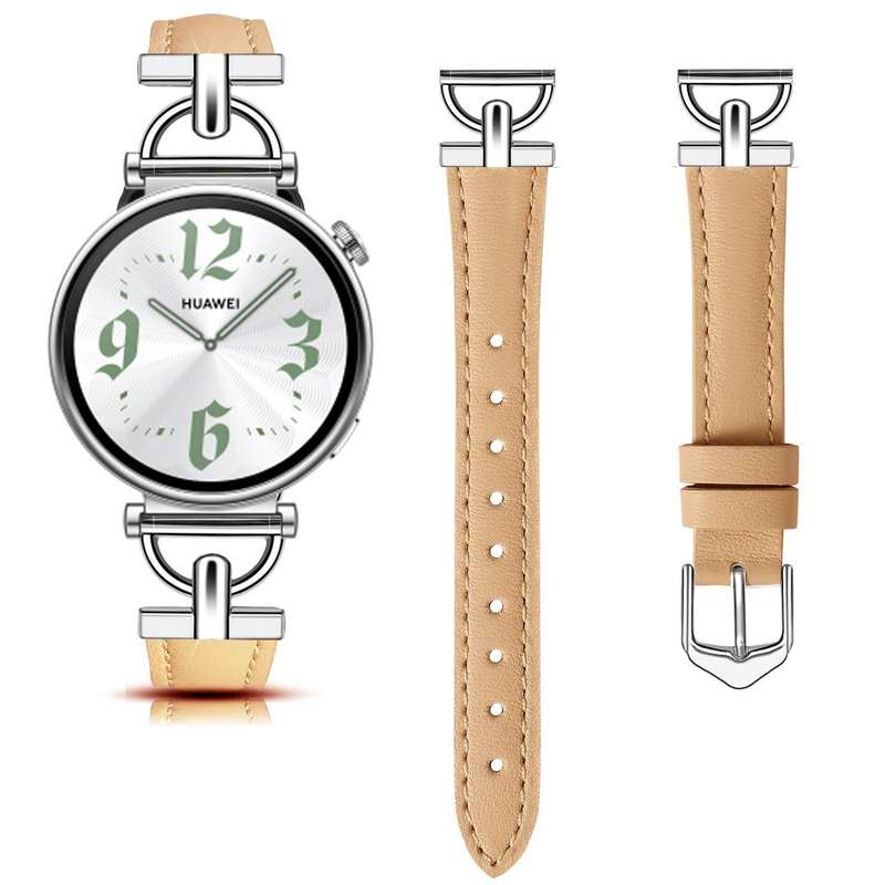 22mm Flat-Head D-shaped Metal Genuine Leather Watch Band(Light Pink)