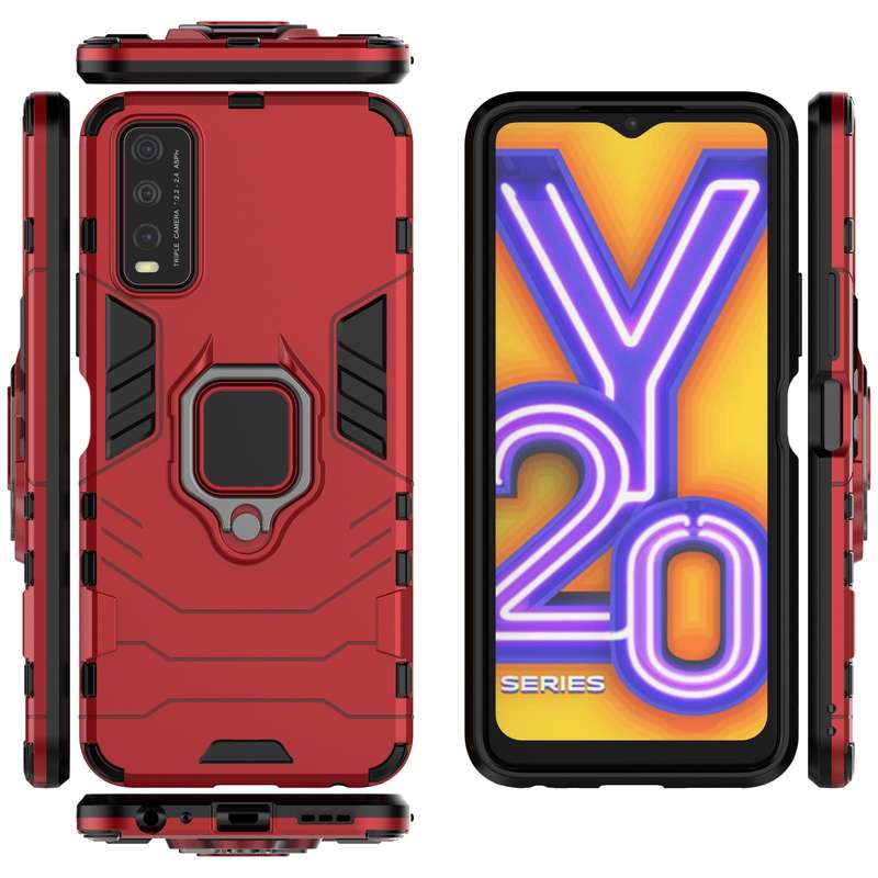 For Vivo Y20 PC + TPU Shockproof Protective Case with Magnetic Ring Holder(Black)