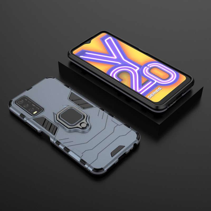 For Vivo Y20 PC + TPU Shockproof Protective Case with Magnetic Ring Holder(Black)