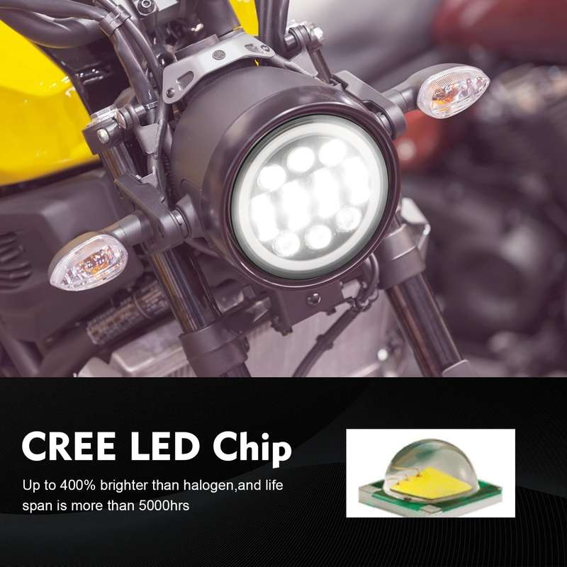 EagleVision DC9-30V 35W 6000K 4000LM 5.75 inch Round Motorcycle 6LEDs Headlight with Angel Eye for H