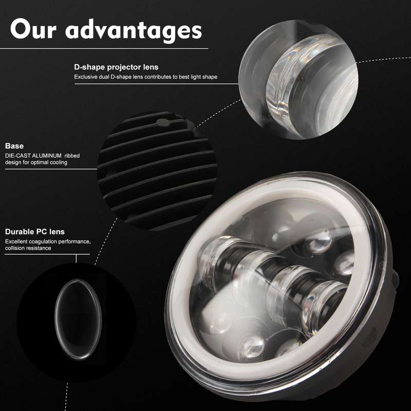 EagleVision DC9-30V 35W 6000K 4000LM 5.75 inch Round Motorcycle 6LEDs Headlight with Angel Eye for H