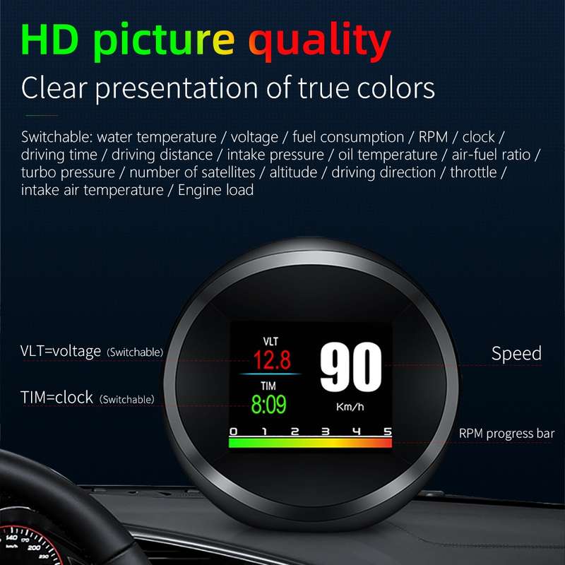 P11 OBD2 + GPS Mode Car HUD Head-up Display Water Temperature / Vehicle Speed / Voltage / Fuel Consu