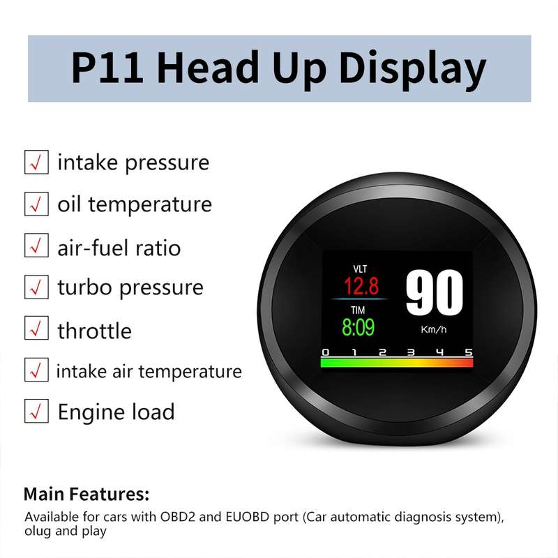 P11 OBD2 + GPS Mode Car HUD Head-up Display Water Temperature / Vehicle Speed / Voltage / Fuel Consu