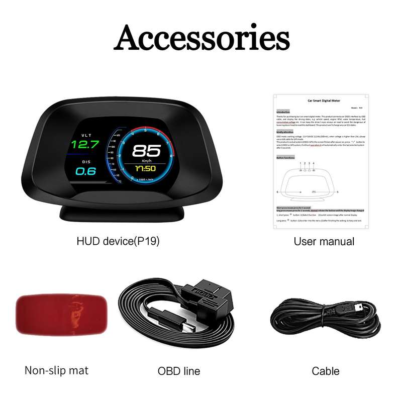 P19 Car HUD Head-up Display GPS Speed Meter Car OBD2 Fault Elimination Code