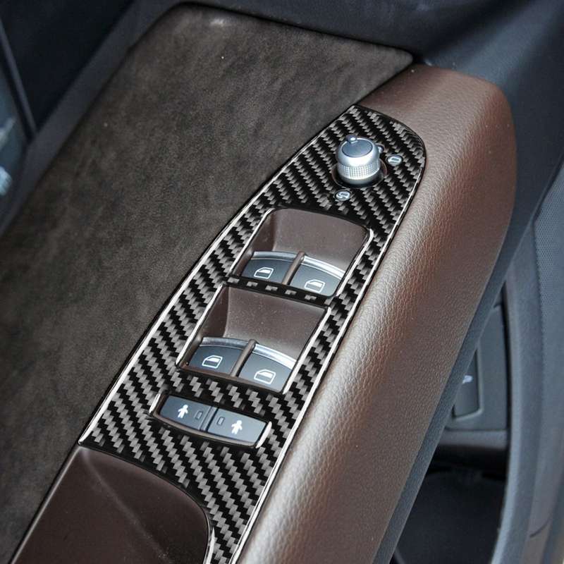 6 in 1 Car Carbon Fiber Window Glass Lifter Panel Decorative Sticker for Audi Q7 2008-2015, Left Dri