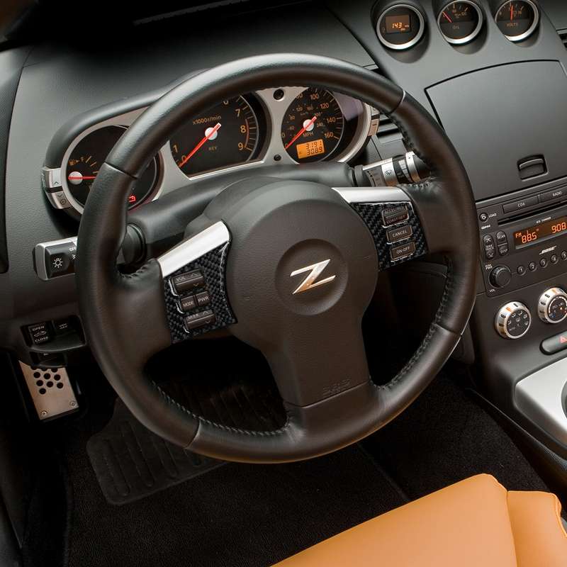 Car Carbon Fiber Steering Wheel Button Frame Decorative Sticker for Nissan 350z 2006-2009