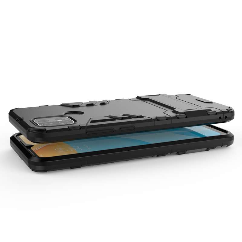 For OPPO A15 Shockproof PC + TPU Protective Case with Hidden Holder(Black)