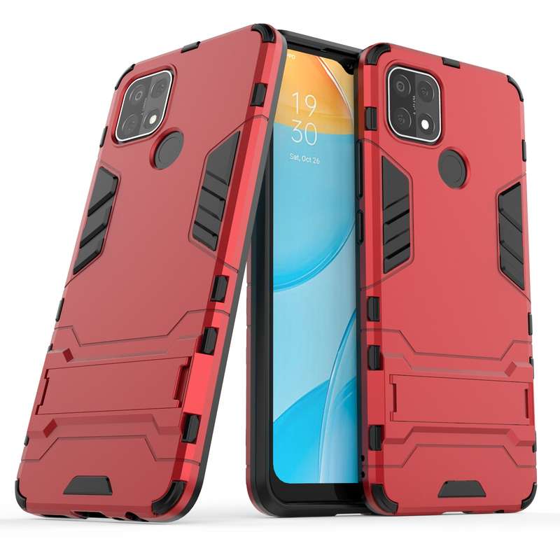 For OPPO A15 Shockproof PC + TPU Protective Case with Hidden Holder(Black)