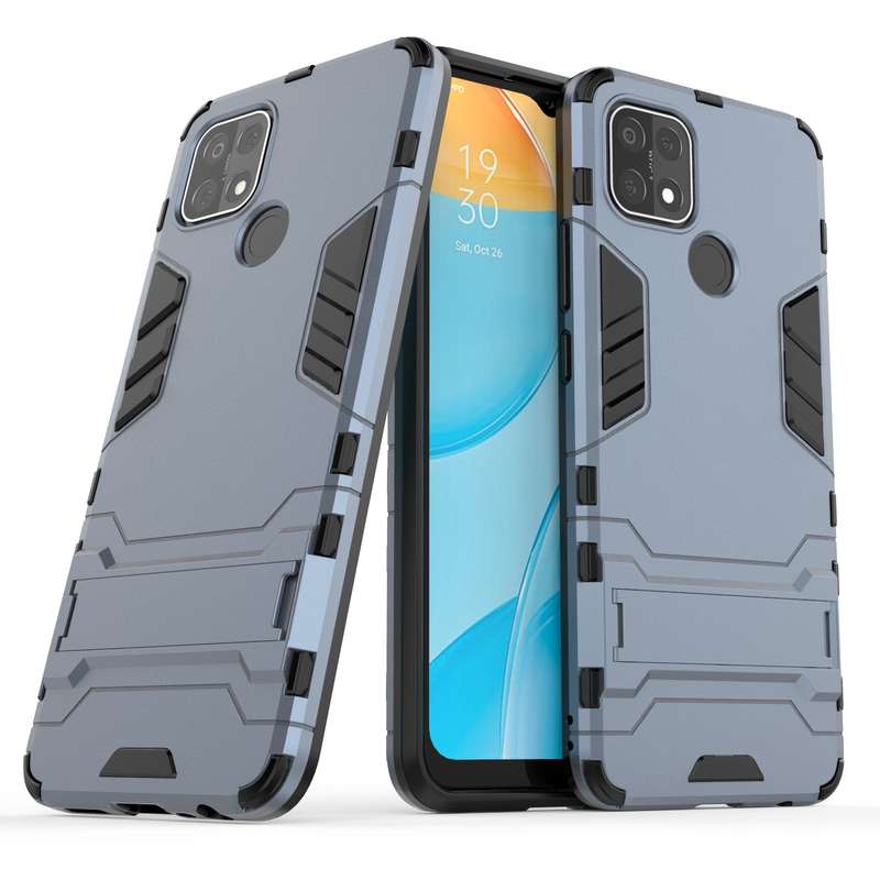 For OPPO A15 Shockproof PC + TPU Protective Case with Hidden Holder(Black)