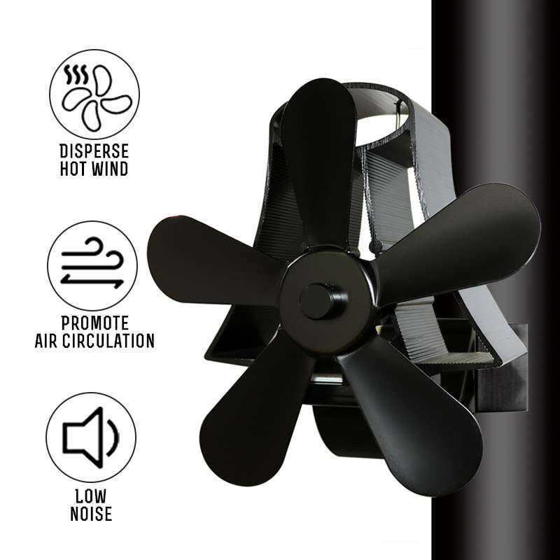 YL-106 5-Blade High Temperature Aluminum Heat Powered Fireplace Stove Fan(Silver)