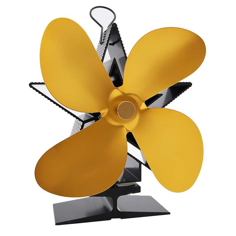 4-Blade Aluminum Heat Powered Fireplace Stove Fan (Black)