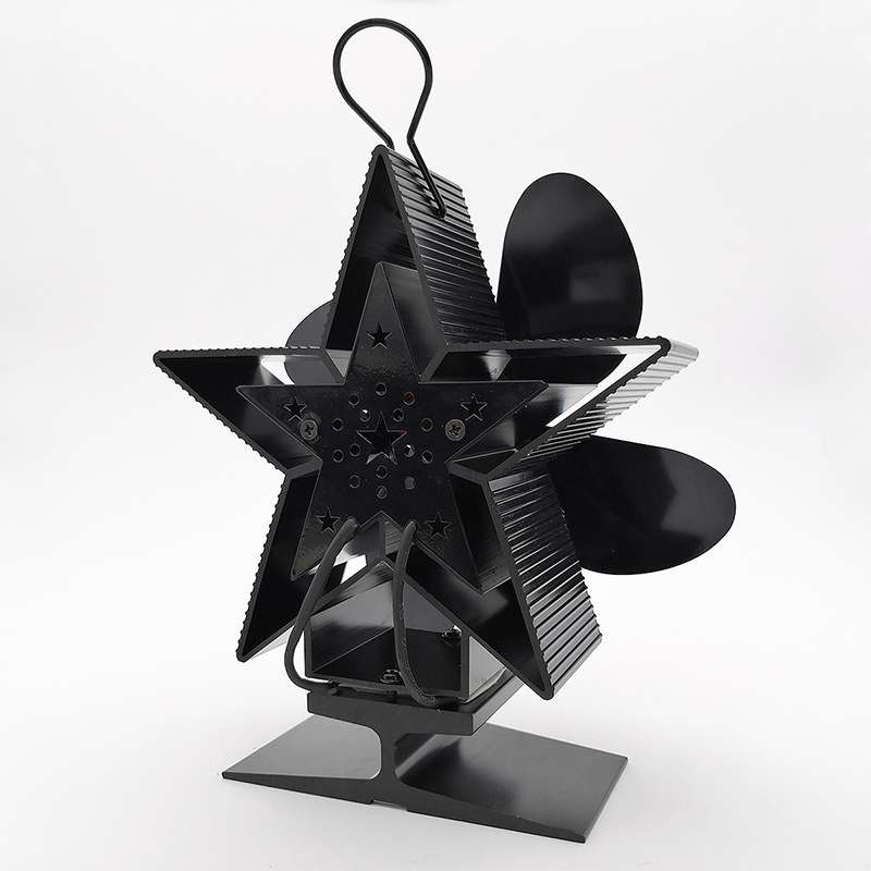 4-Blade Aluminum Heat Powered Fireplace Stove Fan (Black)