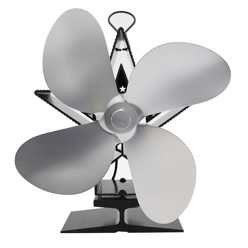 4-Blade Aluminum Heat Powered Fireplace Stove Fan (Black)