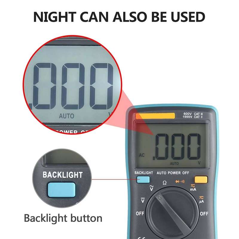 ZT98 CAT III 600V Portable Digital Multimeter 2000 Counts Back-light AC / DC Current Voltage Tester
