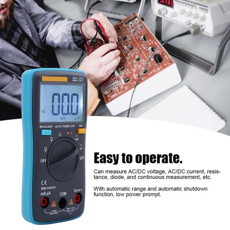 ZT98 CAT III 600V Portable Digital Multimeter 2000 Counts Back-light AC / DC Current Voltage Tester