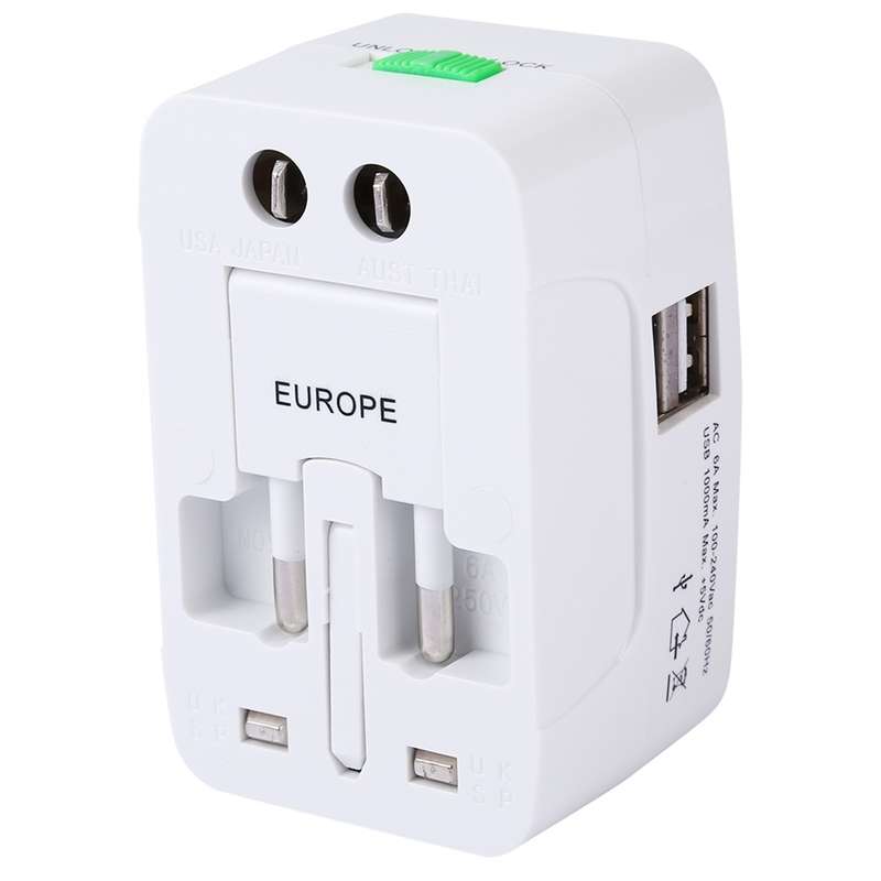 110-250V Multi-function Travel Universal Converter with Dual USB Interfaces, EU / UK / US / AU Plug(