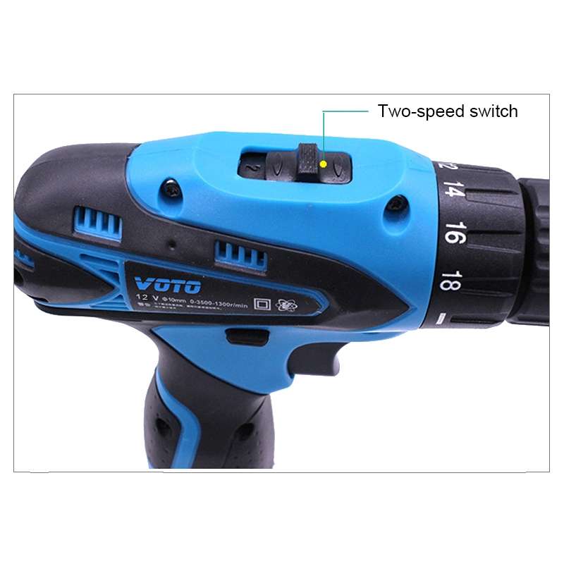 VOTO 12V Stepless Speed Regulation Rechargeable Hand Drill Set Electric Drill Power Tools with LED L