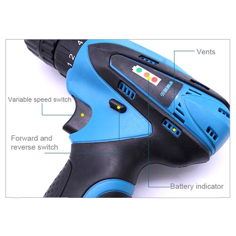 VOTO 12V Stepless Speed Regulation Rechargeable Hand Drill Set Electric Drill Power Tools with LED L