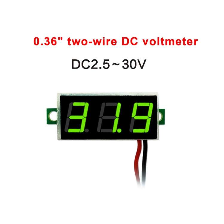 10 PCS 0.36 inch 2 Wires Digital Voltage Meter, Color Light Display, Measure Voltage: DC 2.5-30V (Re