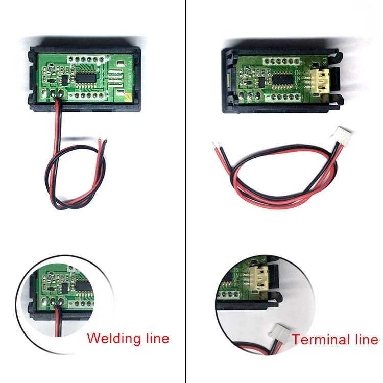 10 PCS 0.56 inch 2 Welding Wires Digital Voltage Meter with Shell, Color Light Display, Measure Volt