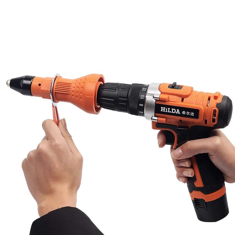 220V Electric Rivet Nut Gun Cordless Drill Riveting Adapter Tool (Orange)
