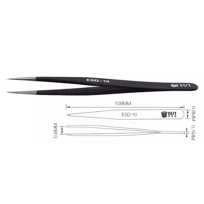 BEST BST-10 Precision Anti-static ESD Stainless Steel Tweezers