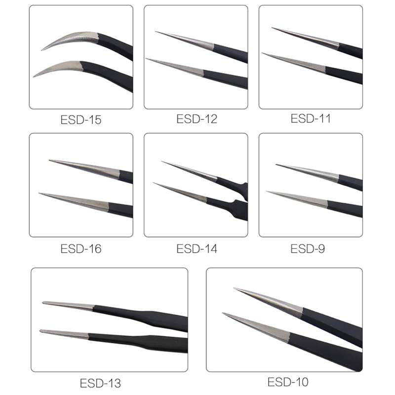 BEST BST-10 Precision Anti-static ESD Stainless Steel Tweezers